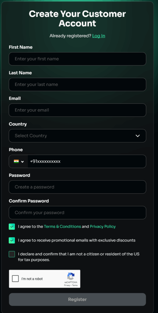 Locate the Sign-Up or Get Started Button